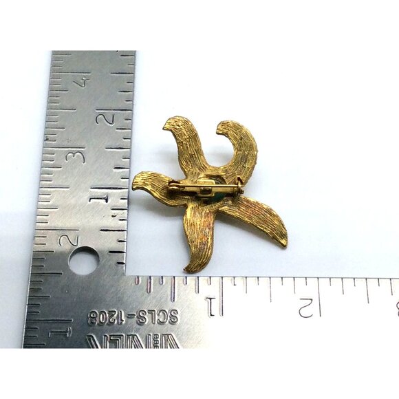 Vintage Gold-Toned Starfish Brooch With Turquoise Stone Center Vintage Design - Picture 4 of 4